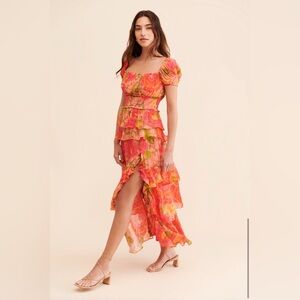 FARM Rio Vibrant Pink and Orange High Low Dress
